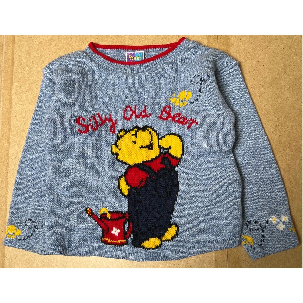 Winnie The Pooh Silly Ole Bear Size Large Pullover Blue Sweater Knit Toddler